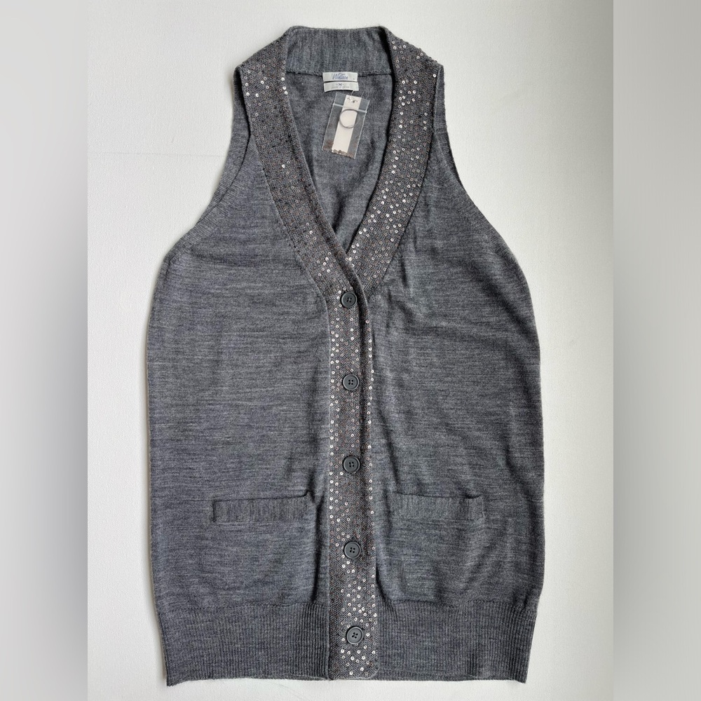 Madewell Wallace Sequin Trim Merino Wool Sweater Vest- NWT- Charcoal- MEDIUM